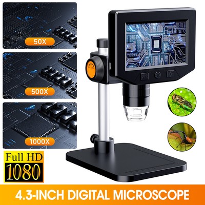 4.3'' LCD Digital Coin Microscope 1080P 50x-1000x USB Magnifier with 8-LED Lights