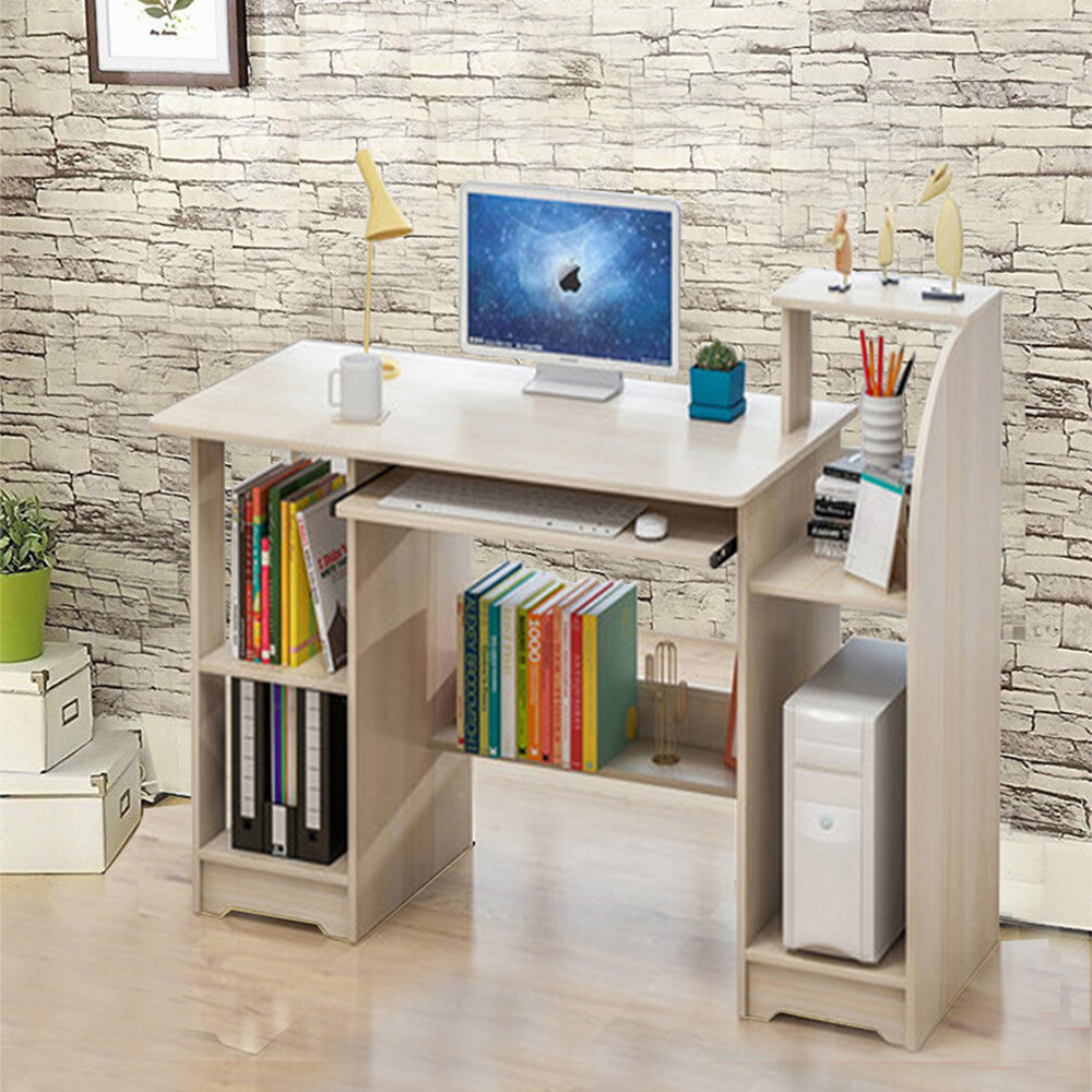 100cm Pc Computer Desk Corner Wooden Desktop Table With Shelf