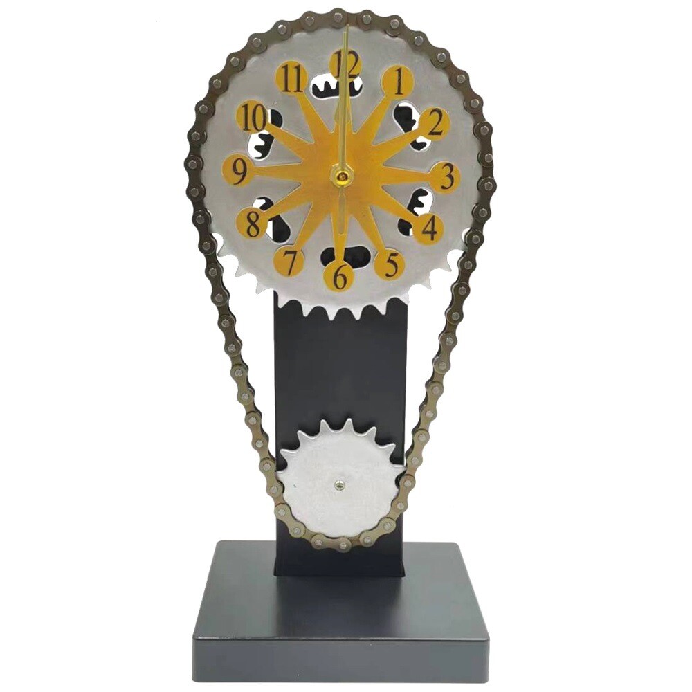 Vintage Rotating Gear Clock Desk Clock Gear Iron Timing Chain Shaped Mechanical