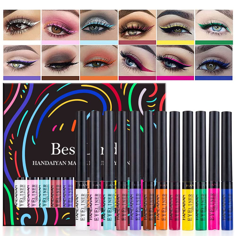 12 Colors Matte Liquid Eyeliner Set Rainbow Colorful Neon Eyeliner Pencil