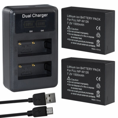 2X NP-W126 W126S Battery + USB Dual Charger for Fujifilm X-T200 X100V X-T30 X-20