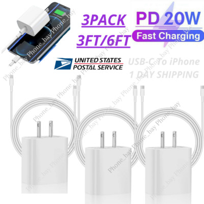 For iPhone 11 12 13 Pro Max/XR/iPad Fast Charger 20W USB-C Power Adapter Cable