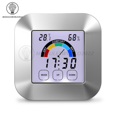LCD Digital Thermometer Hygrometer Home Indoor Touch Weather Station Clock