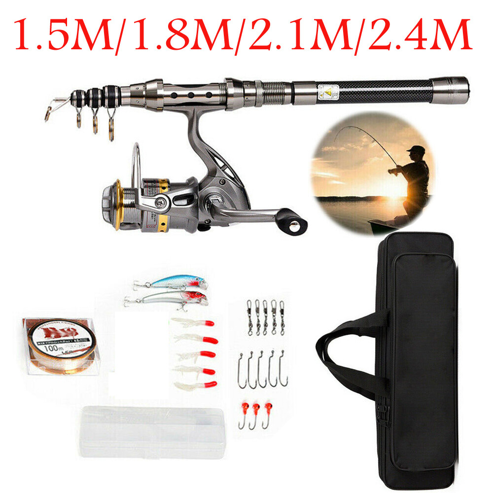 Carbon Fiber Telescopic Fishing Rod Pole Reel Combo Sea Saltwater Freshwater US