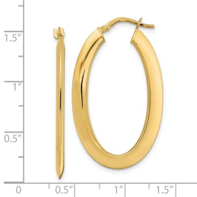 Pre-owned Skyjewelers Real 14kt Yellow Gold Polished Oval Hoop Earrings