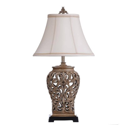 StyleCraft Silver Table Lamp 33.3'' Bedside w/ Cream/Off-White Fabric Shade Tan