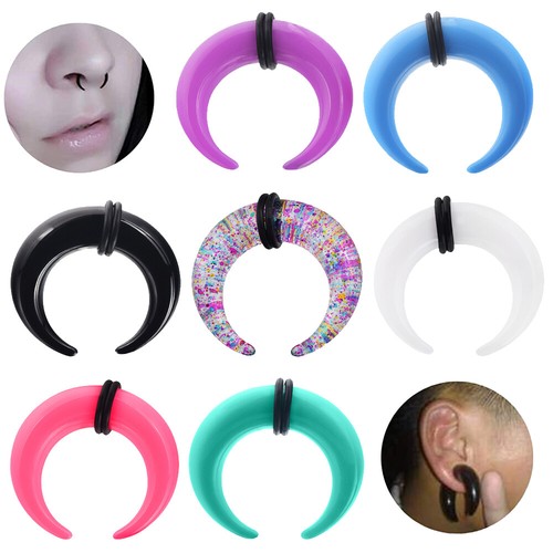 16PCS Acrylic Crescent Horseshoes Taper Set Pincher Septum Rings Gauges 14G-00G