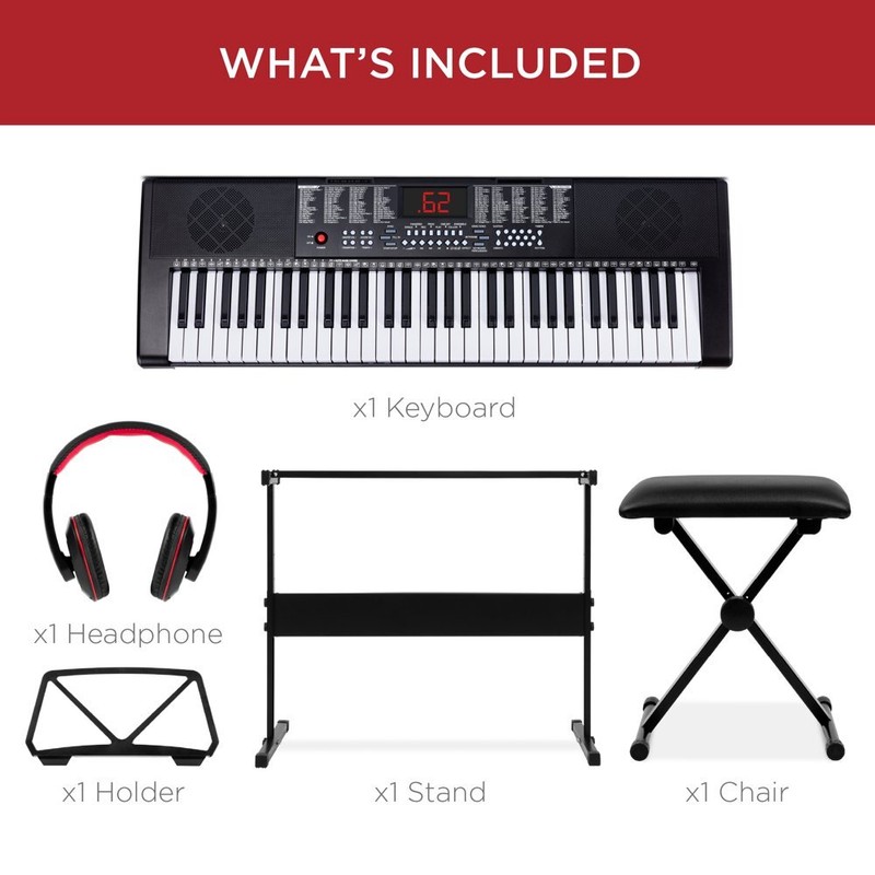 61-Key Piano Keyboard Set w/ Keyboard, Microphone, Stand, Stool, 3 Teaching Mode