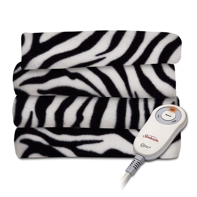 Sunbeam Fleece Heated Throw Blanket, Zebra Black (TSF8TP-R901-33A00)