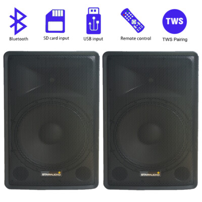 2-Pack Pro Audio PA Powered Speaker Bluetooth Karaoke Stage Party SD DJ Speakers