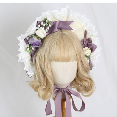Victorian Women Poke Bonnet with Bows Florals Classic Lolita Girls Hat for Party