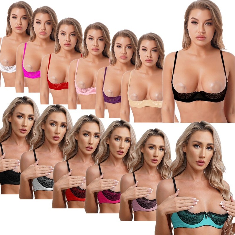 US Women Scallop French Lace Shelf Bra Open Cup Underwire Underbust Lingerie