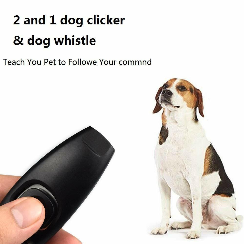 NEW Dog Puppy Cat Pet Click Clicker whistle Training Obedience 2 in 1 Black USA*