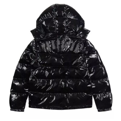 Men's Trapstar Irongate Detachable Hooded Puffer Jacket Gloss Black NWT