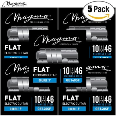 5-PACK Magma GE140SF Stainless Steel Flatwound Electric Guitar Strings 10-46
