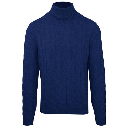 Pre-owned Malo Men Sweater Blue Wool Cashmere Turtleneck Knit Long Sleeve Jumper Pullover