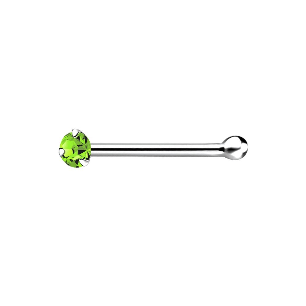 1.5mm Lt. Green Peridot Colour Claw Set Nose Bone Sterling Silver short Ball End