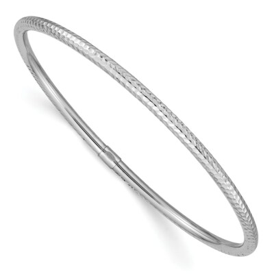 Pre-owned Skyjewelers Real 14kt White Gold 3mm Diamond-cut Slip-on Bangle
