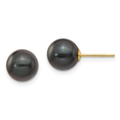 Pre-owned Superdealsforeverything Real 14kt 8-9mm Round Black Saltwater Akoya Cultured Pearl Stud Post Earrings In Yellow