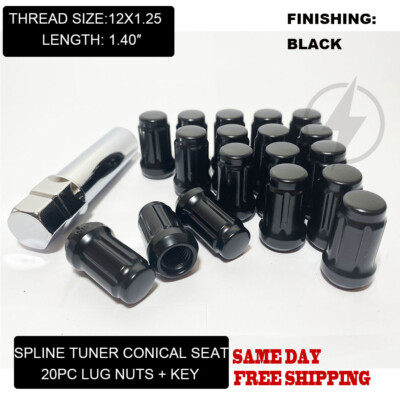 FIT NISSAN 370Z ALTIMA MAXIMA ROGUE QUEST SPLINE ACORN LUG NUT 12x1.25 BLACK 20