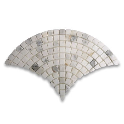 G999XH Calacatta Gold Marble Fish Scale Scallop Fan Mini Mosaic Tile Honed