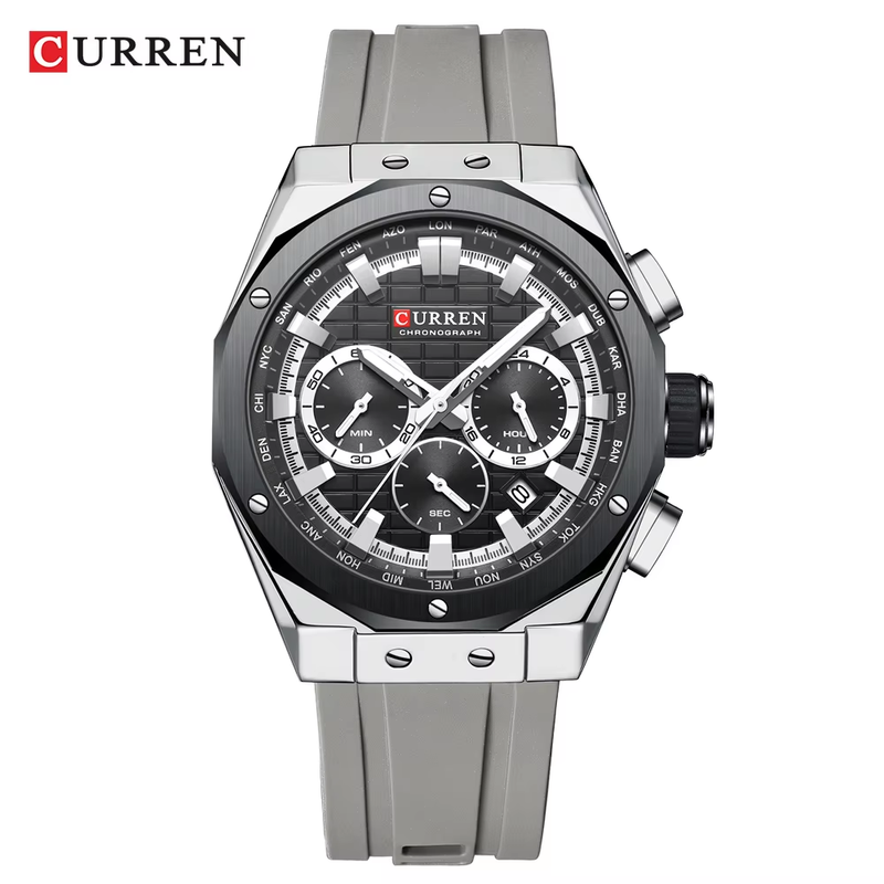 Luxury Brand High Quality Chronograph Luminous Watches for Men Silicone Strap Ca