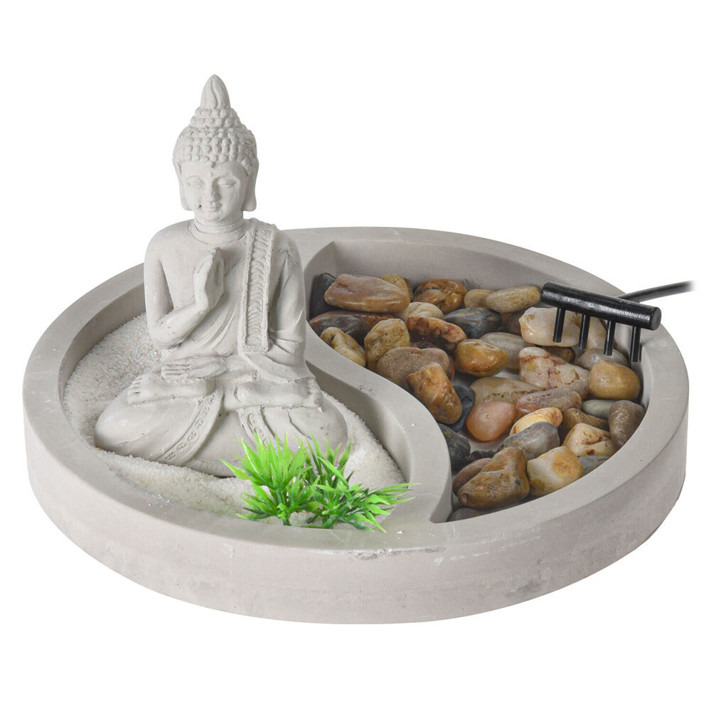 Buddha Figur Aus Kunststein Für Garten & Terrasse – Wetterfest, Handbemalt, Ca. 30 Cm, 7 Kg (Grau)
