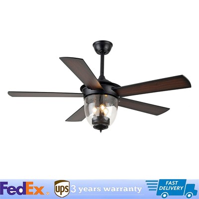 New Modern 52'' Ceiling Fan 5 Wooden Blade Chandelier with Remote Control Silent