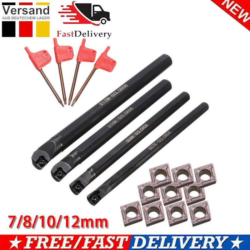 4stk Drehmeißel Bohrstange 7/8/10/12mm SCLCR06 mit 10x Wendeplatten CCMT060204-H