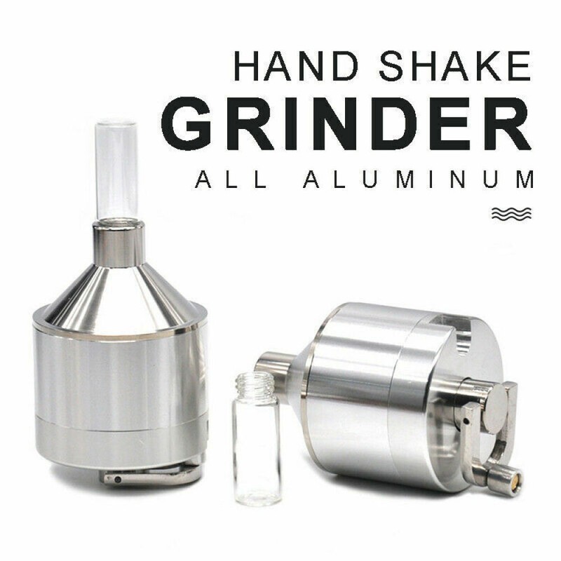 Metal Powder Grinder Hand Mill Funnel with Snuff Glass Bottle 5.6X11.5CM