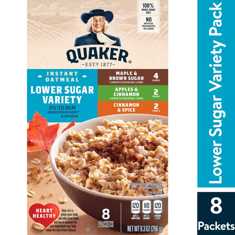 Quaker Instant Oatmeal Lower Sugar Variety 9.3 Oz, 8 Count