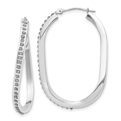 Pre-owned Goldia 14k White Gold Diamond Fascination Oval Twist Hinged Hoop Earrings