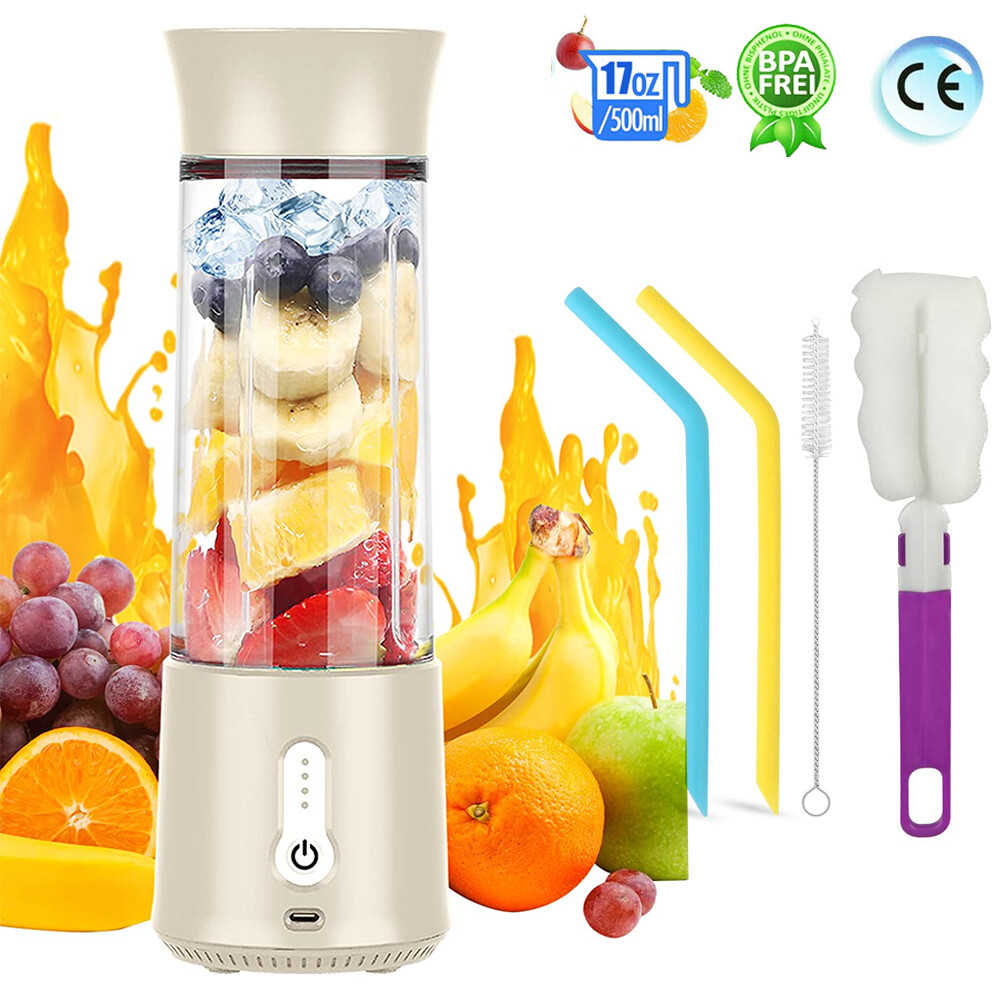 500ml Portable Blender USB Rechargeable Juicer Cup Smoothies Mixer Fruit Machine