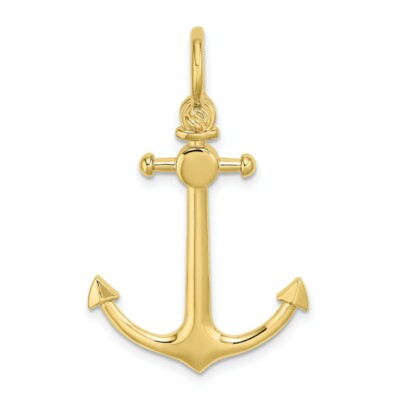 Pre-owned Skyjewelers Real 10kt Yellow Gold 3-d Small Anchor W/ Shackle Bail Charm