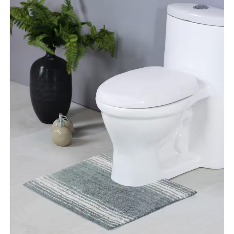 Bathroom Contour Rug 20 x 20 in Cotton Toilet Mat U Shaped Soft Striped Washable