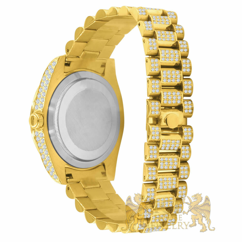 Pre-owned Bling Master Solid Stainless Steel Solitaire Roman Dial 18k Yellow Gold Day & Date Men's 40mm