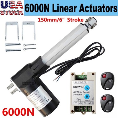 Linear Actuator 6'' Inch 6000N 1320lbs Heavy Duty 12V Motor &Controller &Brackets