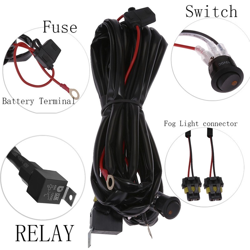 Fog Light Heavy Duty HID LED Wiring Harness 16 Gauge Kit w/ Switch+Fuse