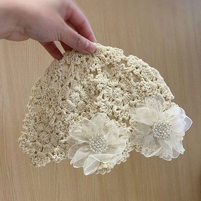 Lace Knitted Hat Flowers Skullies Hat Breathable Beret Cap  for Women