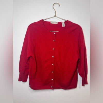 Lord & Taylor Cashmere Red Cardigan Sweater XL