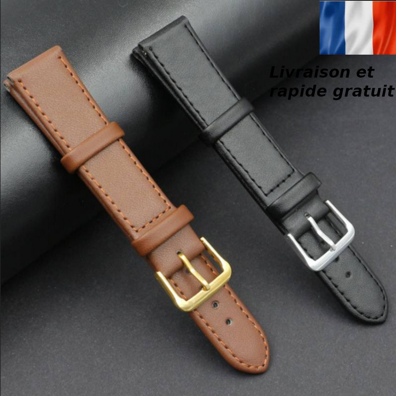Bracelet Montre Cuir Haut De Gamme Noir Et Marron - Tailles 16 18 20 22 24  Mm