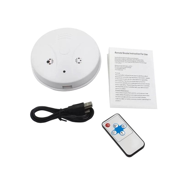 Smoke detector with remote and USB cable.