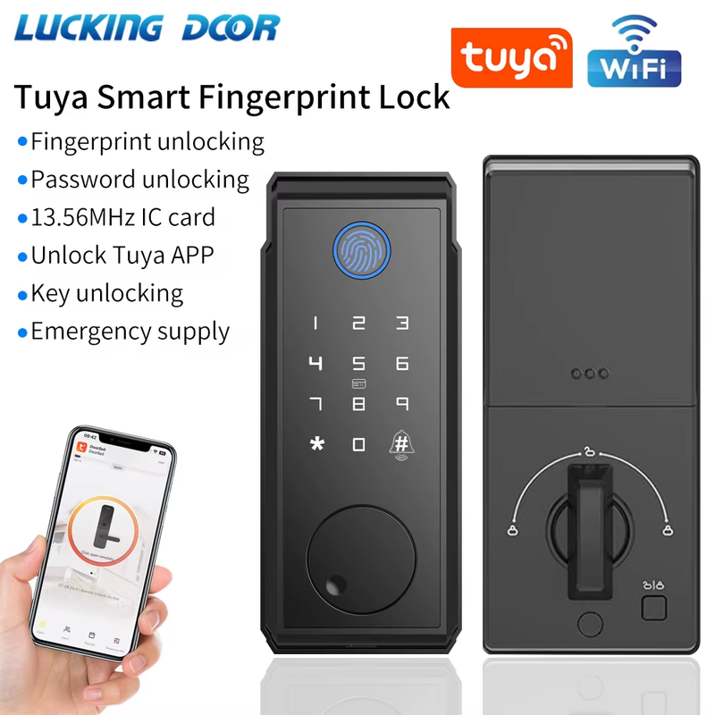 Wifi Tuya Tamper Proof Fingerprint Smart Lock for Keyless Entry Keypad Deadbolt
