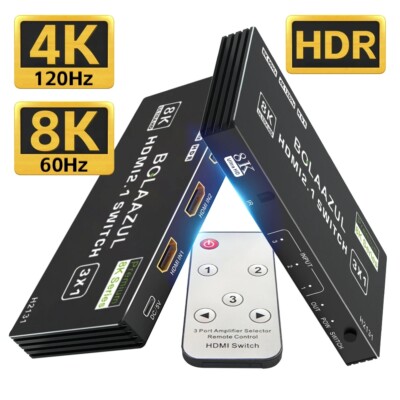 HDMI 2.1 Switch 3X1 8K@60Hz 4K@120Hz 2K@144Hz 3in1 out 3 Port Switcher Xbox PS5 