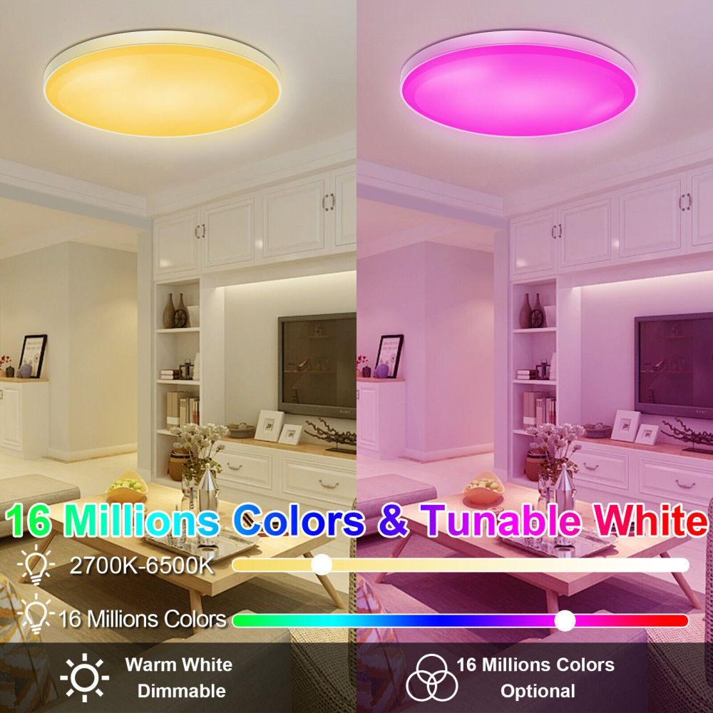 Multi-color RGB ceiling light displaying vibrant hues for home ambiance