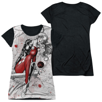 Harley Quinn Harley Sketch Sub - Juniors Black Back T-Shirt