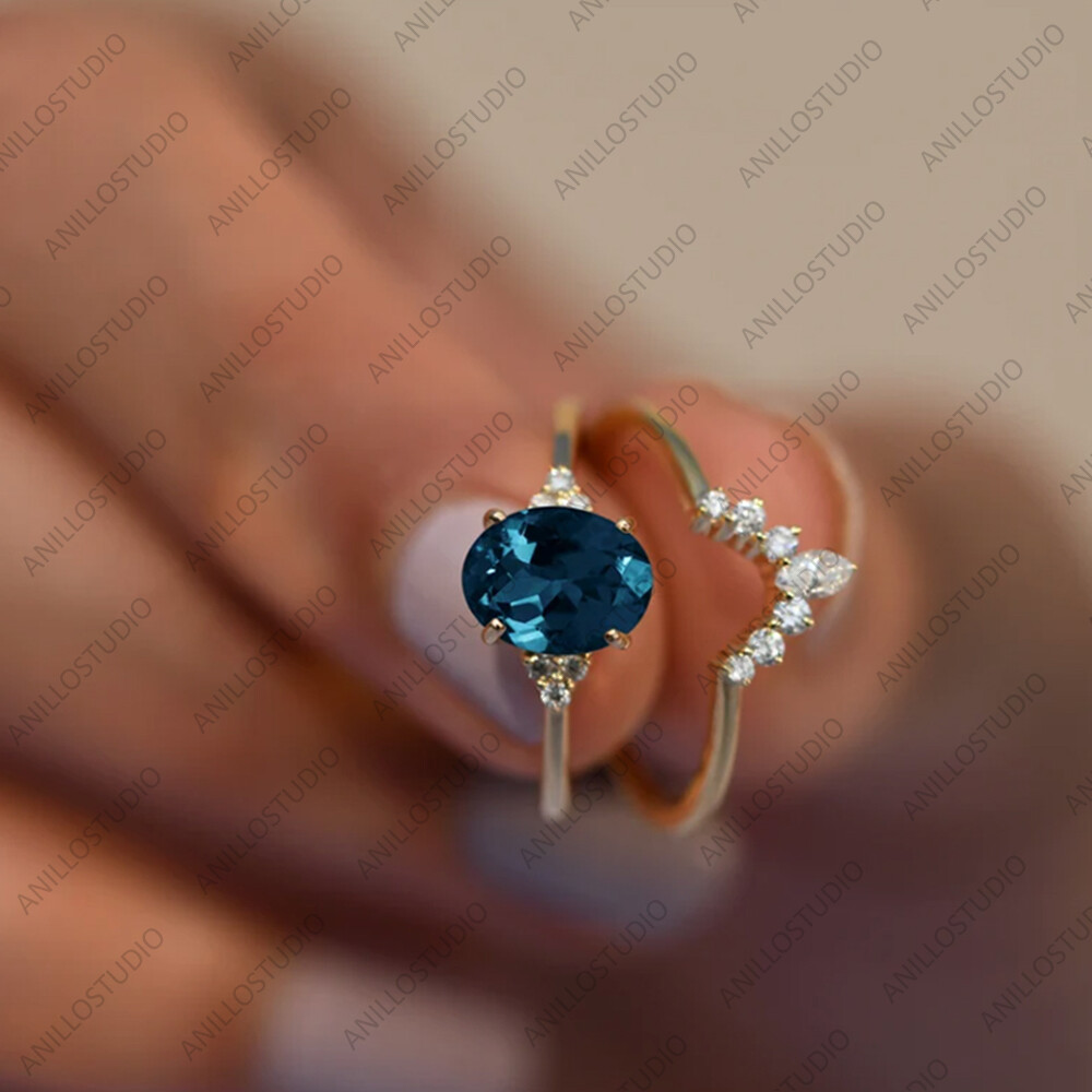 Pre-owned Handmade Natural London Blue Topaz Dainty Ring Ring Size 7 14k Yellow Gold For Girls