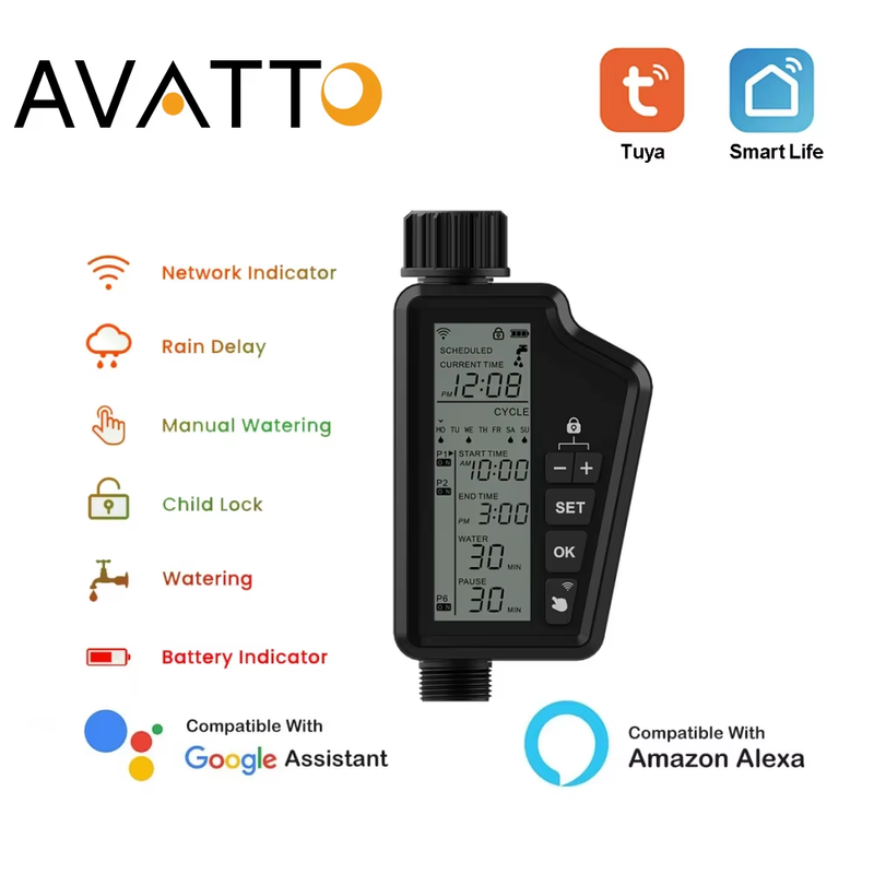 AVATTO Tuya WIFI Smart Garden Watering Timer with Large LCD Display for Home & O