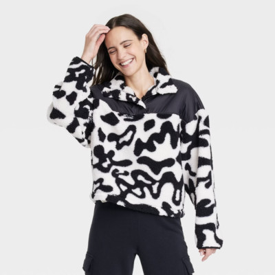 Grayson Threads Pullover Jacket Womens Size XL Pattern Faux Fur Button Snap NWT