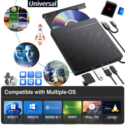 External DVD CD Disk Drive Burner Recorder Type-C+ USB For Laptop Desktop PC